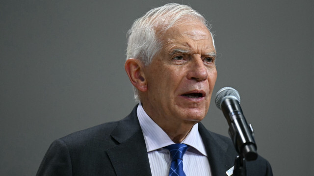 Le haut représentant de l'Union européenne pour les affaires étrangères, Josep Borrell, s'adressant à la presse lors du sommet du 75e anniversaire de l'OTAN au Walter E. Washington Convention Center à Washington, DC, le 11 juillet 2024.