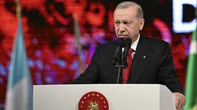 Le Président turc, Recep Tayyip Erdogan lors de la commémoration de la journée de la démocratie et de l'unité nationale du 15 juillet au complexe présidentiel d'Ankara, en Turkiye, le 15 juillet 2024.