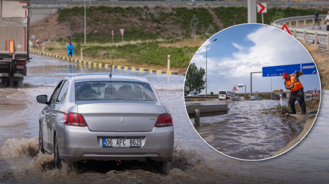 Ankara'da sağanak hayatı olumsuz etkiledi.