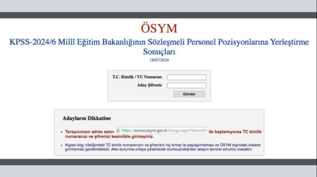 KPSS-2024/6 Millî Eğitim Bakanlığının Sözleşmeli Personel Pozisyonlarına Yerleştirme Sonuçları