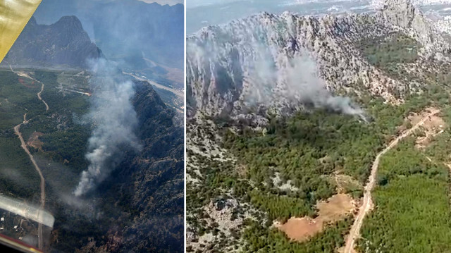 Yangına 3 uçak, 2 helikopter, 5 arazöz, 2 su ikmal aracı ve çok sayıda yangın söndürme işçisi ile müdahale ediliyor. 