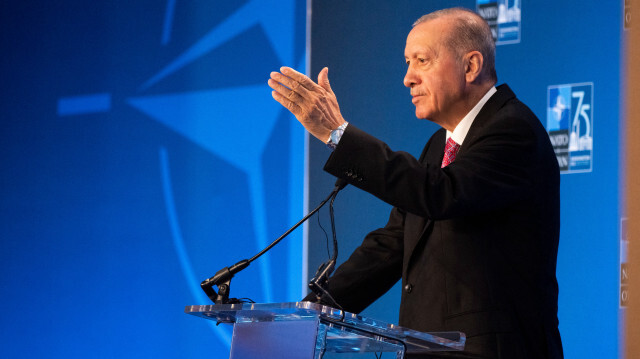 Le président turc Recep Tayyip Erdogan s'exprimant lors d'une conférence de presse en marge du sommet du 75e anniversaire de l'OTAN au Walter E. Washington Convention Center à Washington, DC, le 11 juillet 2024.