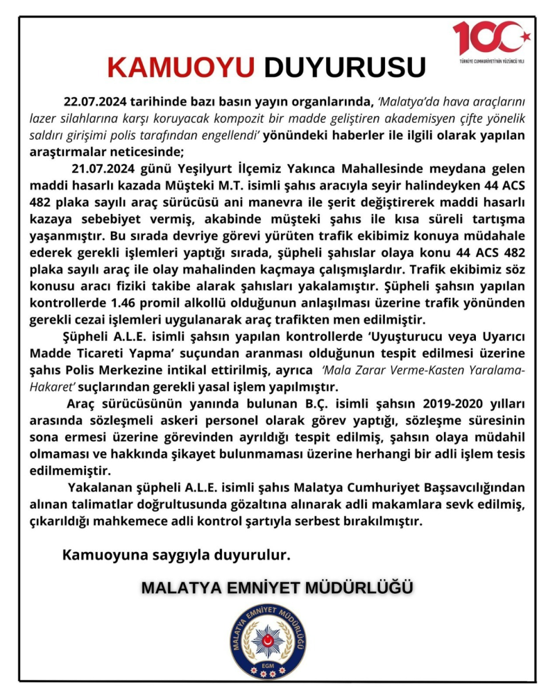 Lazer silahlara karşı madde geliştiren Türk akademisyenlere suikast  girişimi | Malatya Haberleri