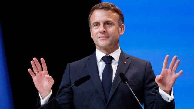 Le président français Emmanuel Macrondéfendant la candidature des Alpes françaises pour accueillir les JO 2030, à Paris le 24 juillet 2024.