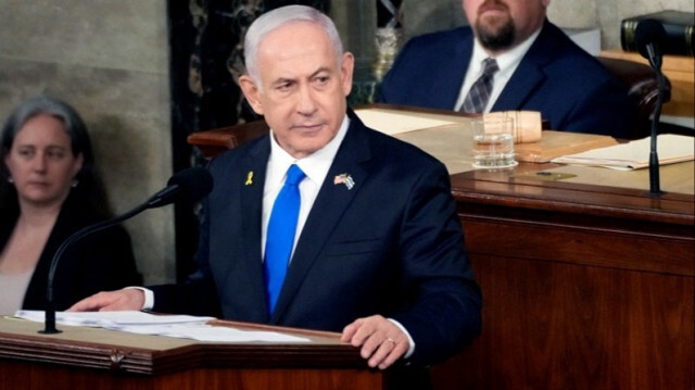  Le Premier ministre israélien, Benjamin Netanyahu lors de la réunion conjointe du Congrès dans la chambre des représentants au Capitole des États-Unis, le 24 juillet 2024.