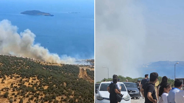 İzmir Dikili'de çıkan orman yangınına müdahale ediliyor