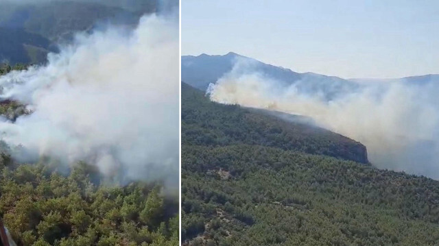 Yangına havadan ve karadan müdahale ediliyor. 