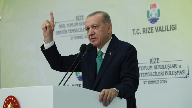 Le président turc, Recep Tayyip Erdogan, à Rize, dans le nord-est de la Türkiye, le 27 juillet 2024.