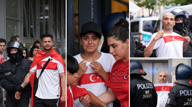 Almanya'da Bozkurt selamı veren Türk taraftarlar polis tarafından durdurularak gözaltına alındı.