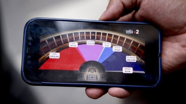 Les premiers résultats lors de la soirée électorale du second tour des élections législatives à Paris, le 7 juillet 2024.