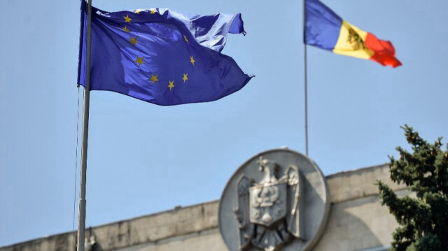 Le drapeau de l'UE près du bâtiment du Parlement moldave, à Chisinau, le 9 juillet 2021.