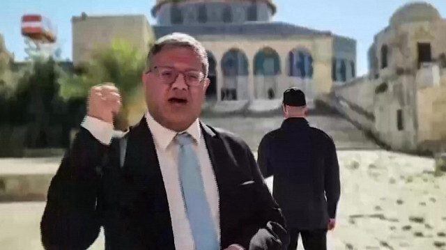 Le ministre israélien de la Sécurité nationale, Itamar Ben Gvir, s'exprimant dans l'enceinte de la mosquée Al-Aqsa à Jérusalem le 17 juillet 2024.