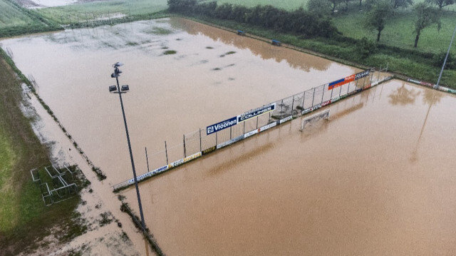 Terrains inondés après de fortes pluies à Fourons-Voeren, le 18 mai 2024. 