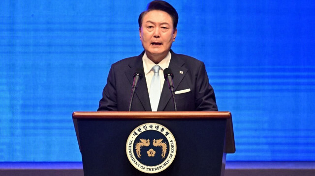 Le président sud-coréen Yoon Suk Yeol s'exprime lors d'une cérémonie organisée pour célébrer le 79e jour de la libération nationale de la Corée au Sejong Center of the Performing Arts à Séoul, le 15 août 2024.