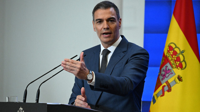 Le Premier ministre espagnol Pedro Sanchez tient sa conférence de presse annuelle avant les vacances d'été au palais de la Moncloa à Madrid, le 31 juillet 2024.