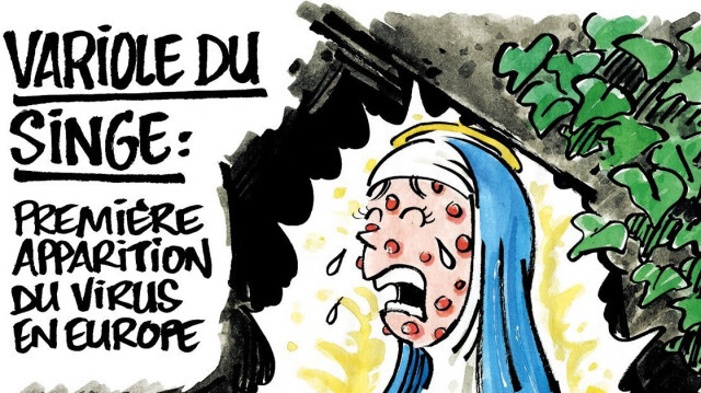 Caricature de Charlie Hebdo représentant la Vierge Marie.