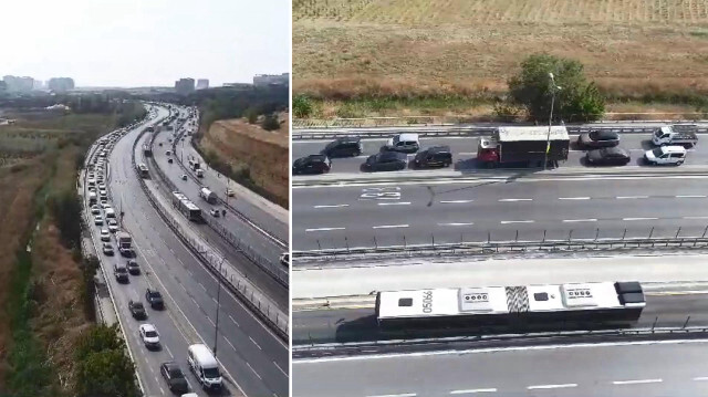 Kaza sonrası trafik yoğunluğu drone ile görüntülendi. 