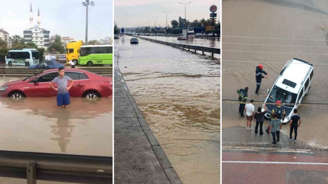 Suların bastığı D-100 karayolu trafiğe kapandı.