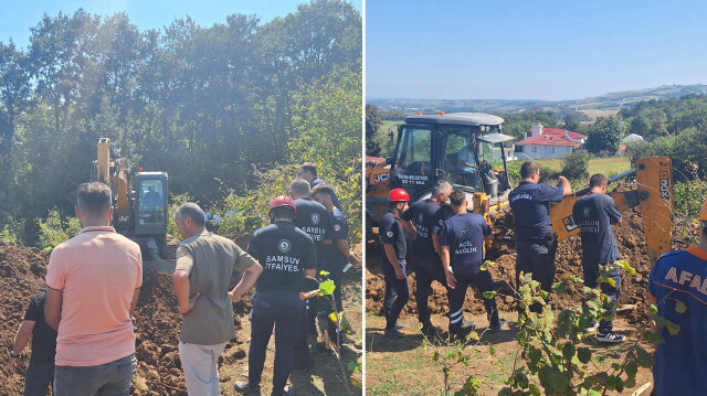 Samsun'da kuyu açarken kayan toprağın altında kalan 2 kişinin kurtarılmasına çalışılıyor.