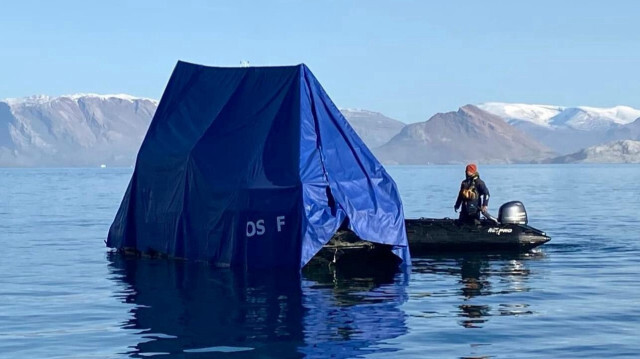 Île d'Ella, au large du Groenland, inondée après un tsunami déclenché par l'effondrement d'un glacier dans le fjord Dickson, le 19 septembre 2023.