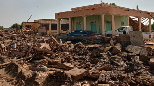 Une image prise le 12 août 2024 montre les dégâts causés par les inondations à Meroe, située à environ 200 kilomètres au nord-est de Karthoum, la capitale du Soudan.