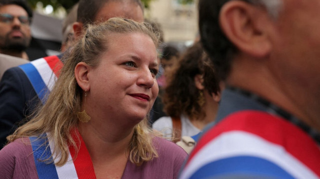 Présidente du groupe parlementaire La France Insoumise , Mathilde Panot, lors d'un rassemblement en soutien aux Palestiniens, à Paris, le 8 septembre 2024. 