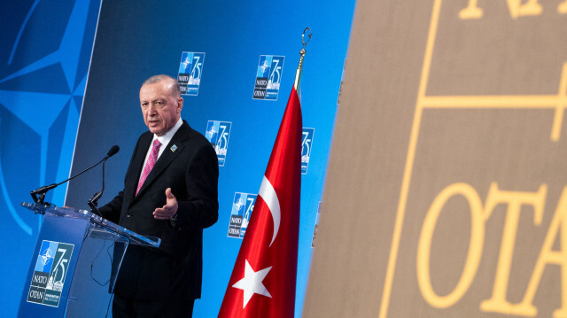 Le président turc Recep Tayyip Erdogan s'exprime lors d'une conférence de presse en marge du sommet du 75e anniversaire de l'OTAN au Walter E. Washington Convention Center à Washington, DC, le 11 juillet 2024.