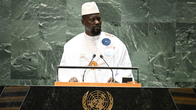 Le président guinéen de la transition Mamady Doumbouya s'adresse à la 78e Assemblée générale des Nations unies au siège de l'ONU à New York, le 21 septembre 2023.