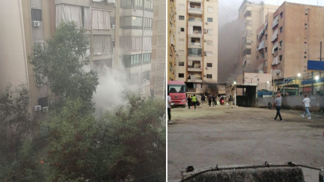 Terör devleti tarafından vurulduğu belirtilen Beyrut'ta sivillerin yaşadığı alandaki dumanlar.