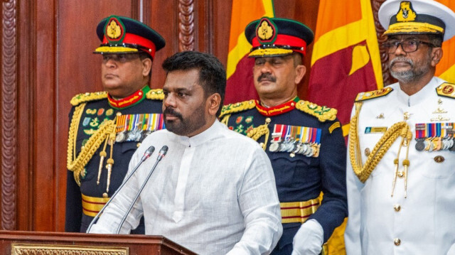 Le nouveau président du Sri Lanka, Anura Kumara Dissanayake, assistant à sa cérémonie de prestation de serment, à Colombo, le 23 septembre 2024.