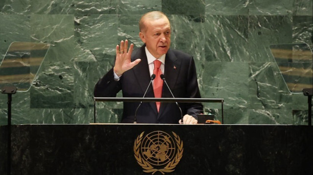 Le Président turc, Recep Tayyip Erdogan lors d'un discours à la 79e session de l'Assemblée générale des Nations Unies à New York, aux États-Unis, le 24 septembre 2024.