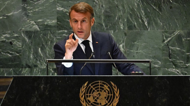 Le président de la République française, Emmanuel Macron lors de la 79e session de l'Assemblée générale des Nations unies, à New York, le 25 septembre 2024.