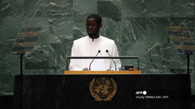 Le président du Sénégal, Bassírou Diomaye Diakhar Faye, s'exprime lors de la 79e session de l'Assemblée générale des Nations unies au siège des Nations unies à New York, le 25 septembre 2024.