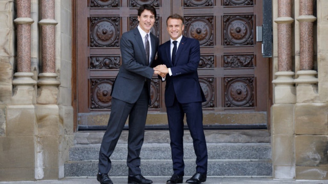 Le Premier ministre du Canada, Justin Trudeau et le président français, Emmanuel Macron lors d'une rencontre au Parlement Hill, à Ottawa, au Canada, le 26 septembre 2024.