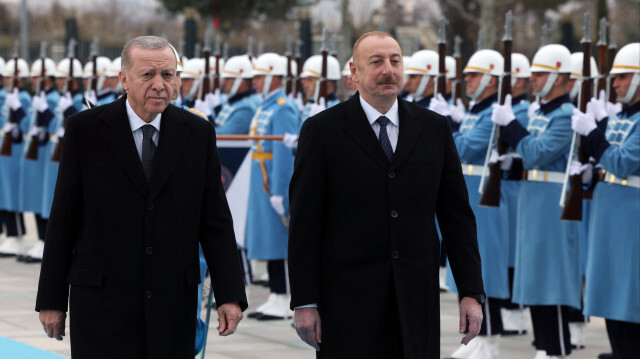 Le président turc Recep Tayyip Erdogan et le président azerbaïdjanais Ilham Aliyev au complexe présidentiel d'Ankara, Türkiye, le 19 février 2024.