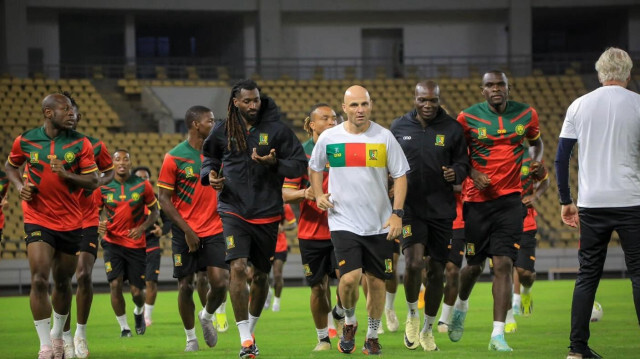 Les Lions indomptables à l'entraînement avant de recevoir la Namibie dans le cadre de la première journée des éliminatoires de la CAN 2025, à Douala, le 4 septembre 2024.