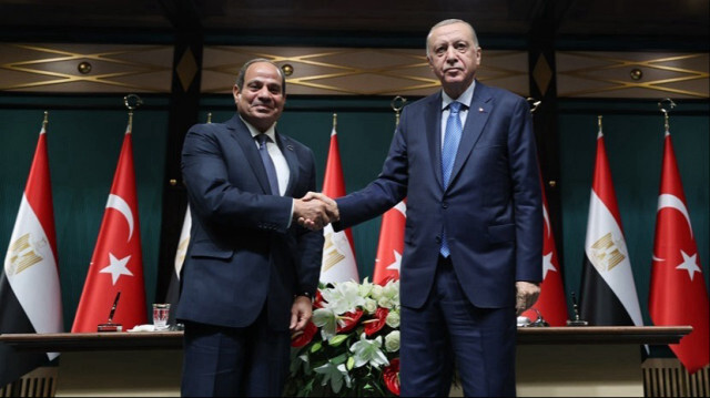 Le Président turc, Recep Tayyip Erdogan (D) et le Président égyptien, Abdel Fattah Al-Sisi (G) lors d'une conférence de presse  à Ankara en Turkiye, le 04 septembre 2024.