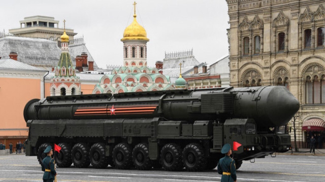 Un système de missile balistique intercontinental russe Yars RS-24 à la Place Rouge lors du défilé militaire du Jour de la Victoire à Moscou.