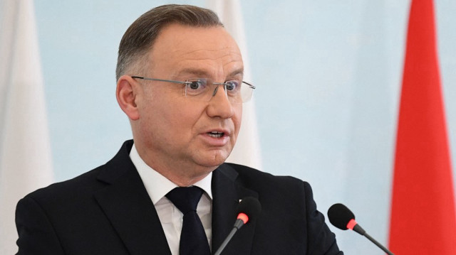 Le président polonais Andrzej Duda prend la parole lors d'une conférence de presse conjointe avec le président arménien après une réunion, à Erevan, le 26 novembre 2024.