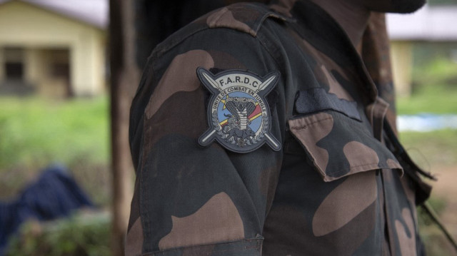 L'insigne des Forces armées de la République démocratique du Congo (FARDC) sur la manche d'un soldat à Lubero, le 26 décembre 2024.