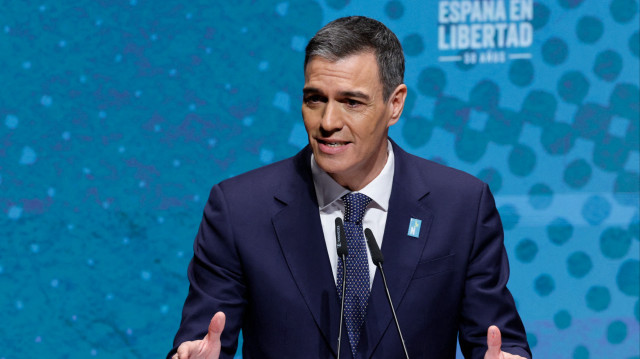 Le Premier ministre espagnol, Pedro Sanchez, lors des commémorations officielles « Espana en Libertad » (Espagne en liberté) marquant le 50e anniversaire de la mort du dictateur Francisco Franco, au musée Reina Sofia à Madrid, le 8 janvier 2025. 