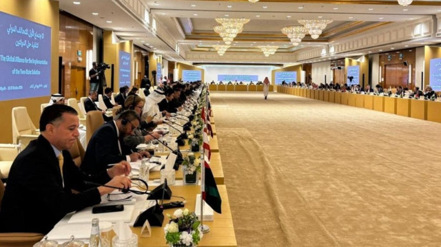 Participants attend the International Alliance to Implement the Two-State Solution meeting in Riyadh, Saudi Arabia, on October 30, 2024. (AFP)