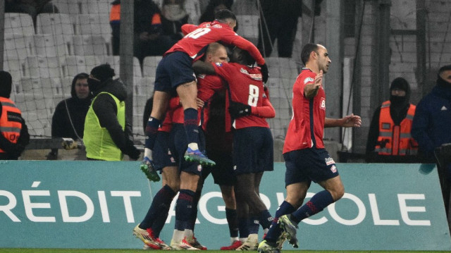 Les joueurs de Lille lors du match de 32es de finale de la Coupe de France entre l'Olympique de Marseille (OM) et le LOSC Lille au Stade Vélodrome, à Marseille, le 14 janvier 2025. 