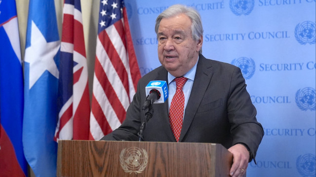  UN Secretary-General Antonio Guterres speaks to the press at the UN headquarters in New York City, United States, on January 15, 2025. 