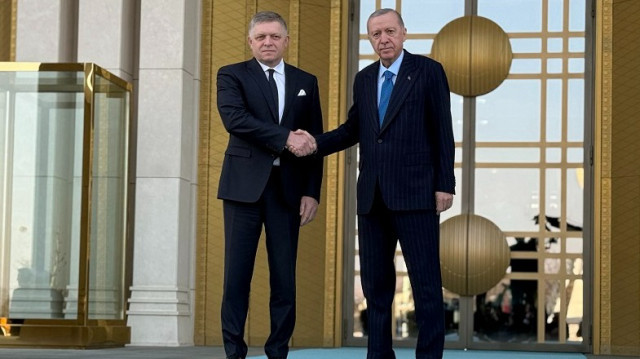 Turkish President Recep Tayyip Erdogan (R) and Slovak Prime Minister Robert Fico (L)