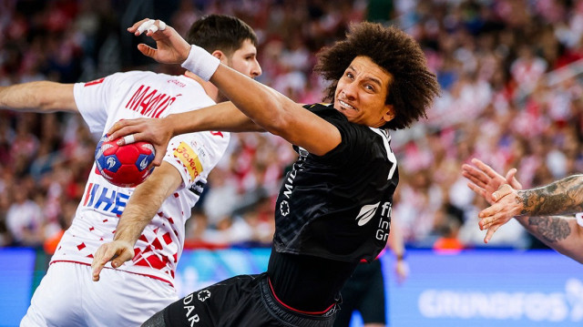 Mohammed Aly, élu joueur du match de la rencontre du groupe H de la phase éliminatoire des championnats du monde de hanball 2025, à Zagreb, Croatie, le 19 janvier 2024.