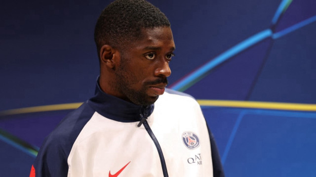 L'attaquant français du Paris Saint-Germain, Ousmane Dembélé, lors d'une conférence de presse à la veille du match de football de l'UEFA Ligue des champions contre Manchester City, à Poissy, le 21 janvier 2025.  