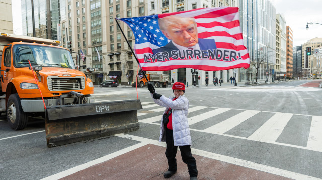 Supporters of President Trump are seen near Capitol One Arena as President Trump's inauguration gets underway in Washington, DC on January 20, 2025.