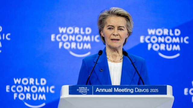 La présidente de la Commission européenne, Ursula von der Leyen, lors de la réunion annuelle du Forum économique mondial (WEF) à Davos, le 21 janvier 2025.