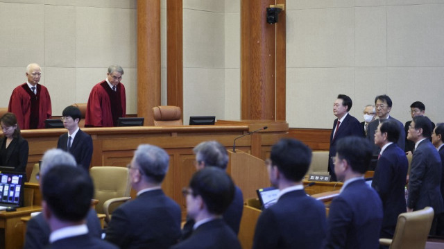 Le président sud-coréen Yoon Suk Yeol assiste à son procès en destitution devant la Cour constitutionnelle à Séoul, le 21 janvier 2025.